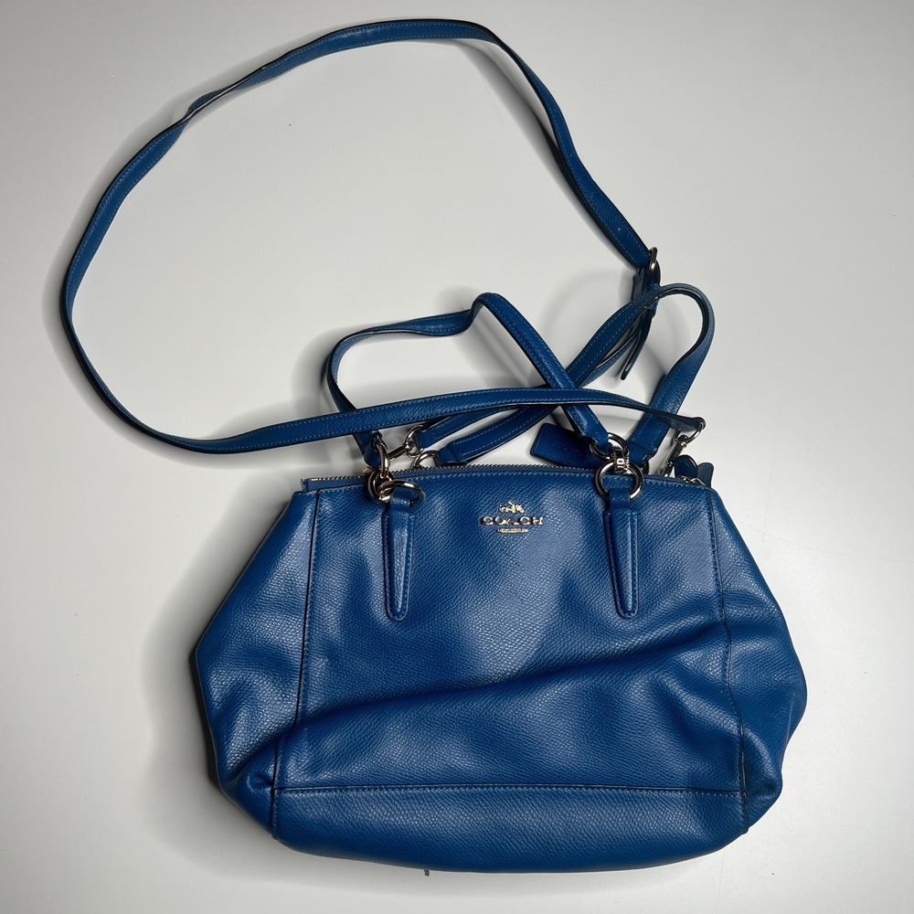 Coach New York Pebbled Leather Satchel Crossbody Bag Blue‎